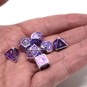 Critlings Platinum Amethyst Mini Metal Polyhedral (D&D) Dice Set (7)