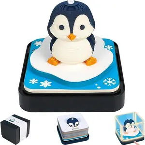3D Calendar 2025, Time Piece Calendar 2025, Creative 3D Memo Pad Calendar, Desk Calendar With LED Lights, Art Calendar Sculpture, DIY Paper Carving Art Sticky Note Desktop Decoration Gift (Blue Penguin)