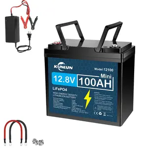 KUNLUN 12V 100Ah LiFePO4 High Capacity Battery Model 12100 - 100A Smart BMS, 5000+ Cycles, 1280Wh Energy, Maintenance-Free Rechargeable Off Grid Supplies for RV, Outdoor Emergency Use & Portable Power Station Accessory