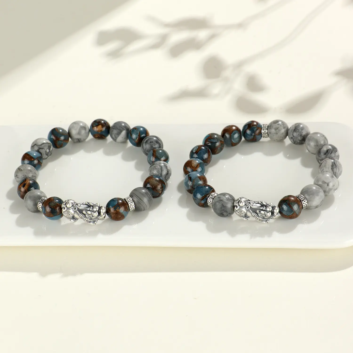 Natural Jade Bracelet For Couple Pixiu Blue Malachite Lovers Beaded Bracelet China-Chic Fashion Map Stone Hand String Handwear