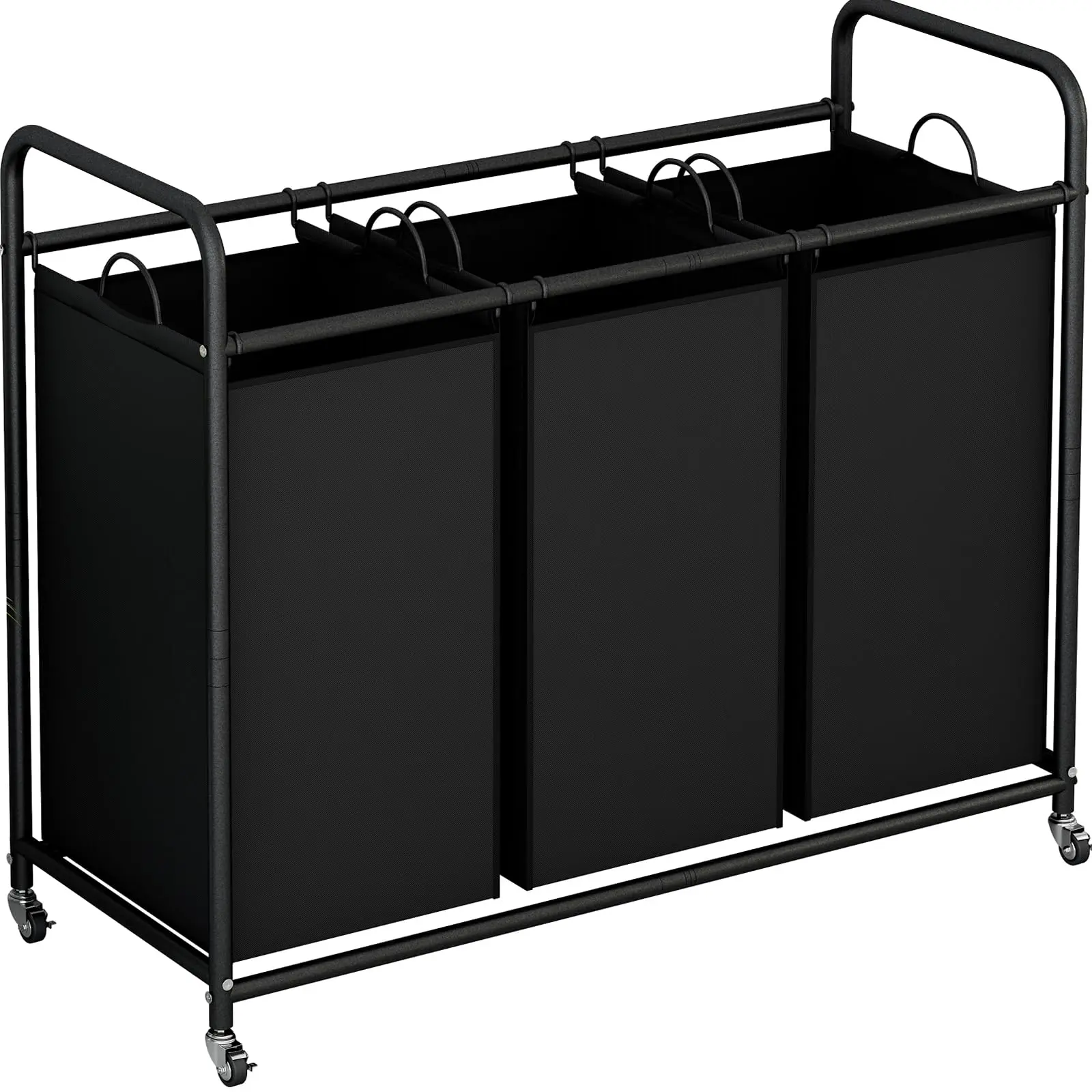 3-Bag Section Laundry Basket Metal Laundry Cart clothing Sorter with Heavy Duty Rolling Lockable Wheels and Removable Bags for Laundry Room