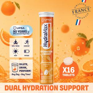 HydraMax Hydration + Boost Effervescent Tablets – Electrolytes with Caffeine, Zinc, Magnesium, Orange Flavor, 16 Tablets, Daily Multivitamin