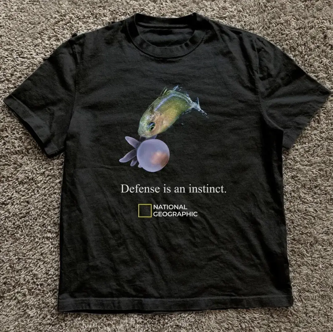 Fish "defense is an instinct" T-Shirt, Animal Tee, Gifts Shirt, Unisex Vintage Graphic Tees Gothic Grunge Y2k Emo Scene Amity Affliction Style Clothes Men Women Streetwear