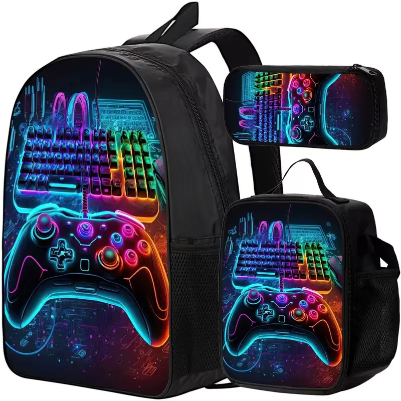 Backpack Designed for Gamers, Featuring a 3pcs Including a Keyboard And Controller Pattern, Suitable for Both Teens And Teenager, with a Unique Style, Perfect for Carrying Books, Lunch, And Pens., for Teenager, For Teenager