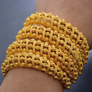 Gold Color Cuff Bangles African Bangles Ethiopian Women Bangles Bracelet Jewelry Gold Color Flower Bracelets Girl Party