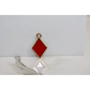 Red Diamonds Poker Charm - Gold Plated