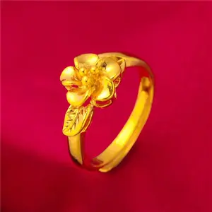 Ethiopia Dubai Flower Gold Color Arab Rings Resizable For Women Wedding Jewelry African Party Gift Nigerian Jewellery