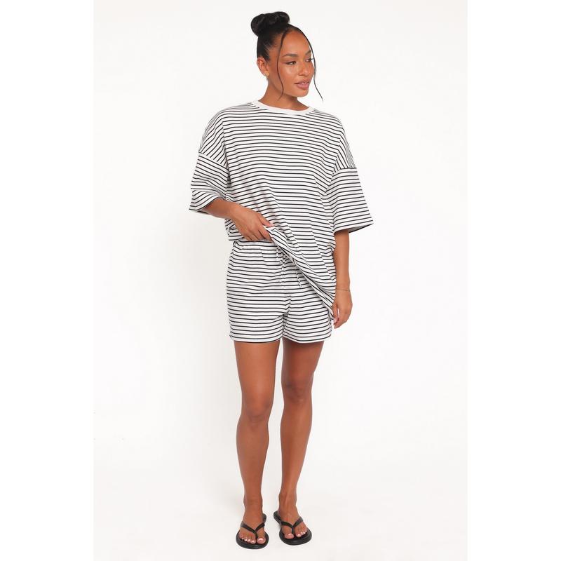 Hellen Stripe Short Set - White Black Stripe