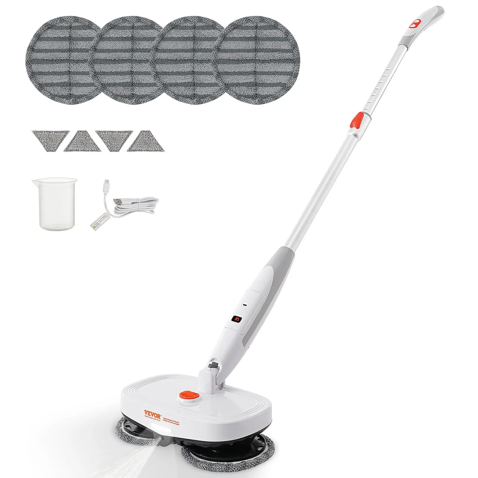VEVOR Cordless Electric Mop Sweeper, Electric Spin Mop with Water Tank, up to 40 mins Battery, LED Headlight, Dual Mop Heads, 4 Microfiber Pads & 4 Tr