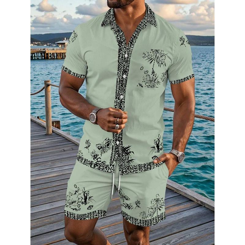 Men's Vacation Palm Tree Digital Print Shirt And Shorts Casual Suit Fabric Menswear