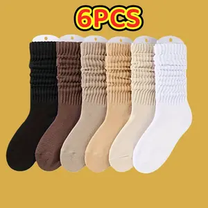 6PCS Women's Thigh High Boot Socks Soft Scrunch Design All Seasons Comfortable Fashiona