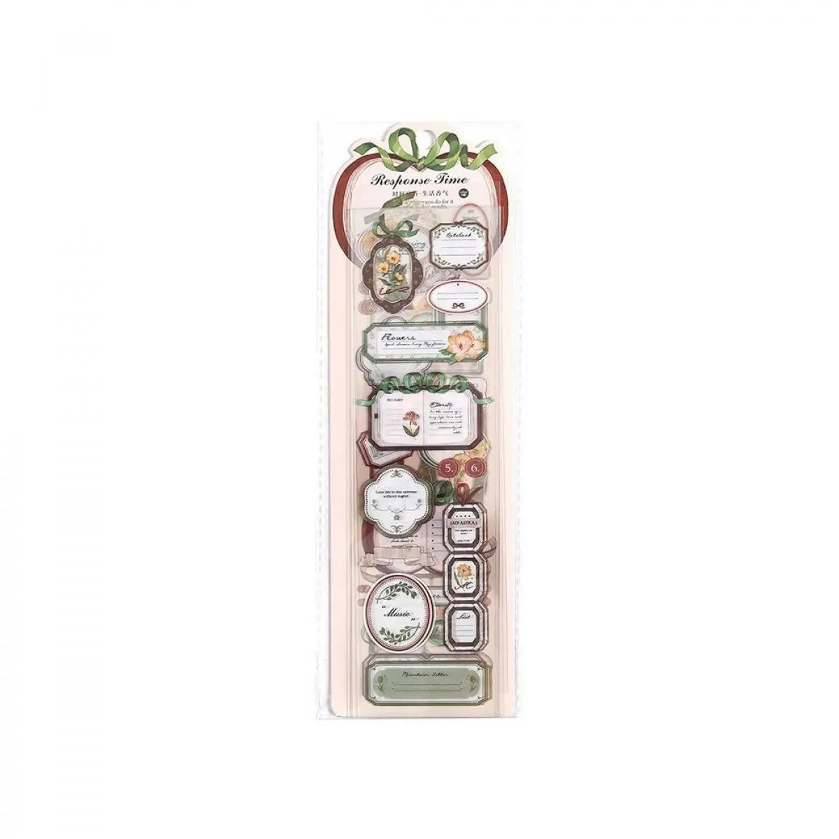 Retro Polyethylene Terephthalate Water Resistant Handbook Tape with 24 Ribbon Bows, Plants & Flowers, Clips, Lace Theme Decorative Stickers - Office Stationery Scrapbooking Set for DIY Decoration