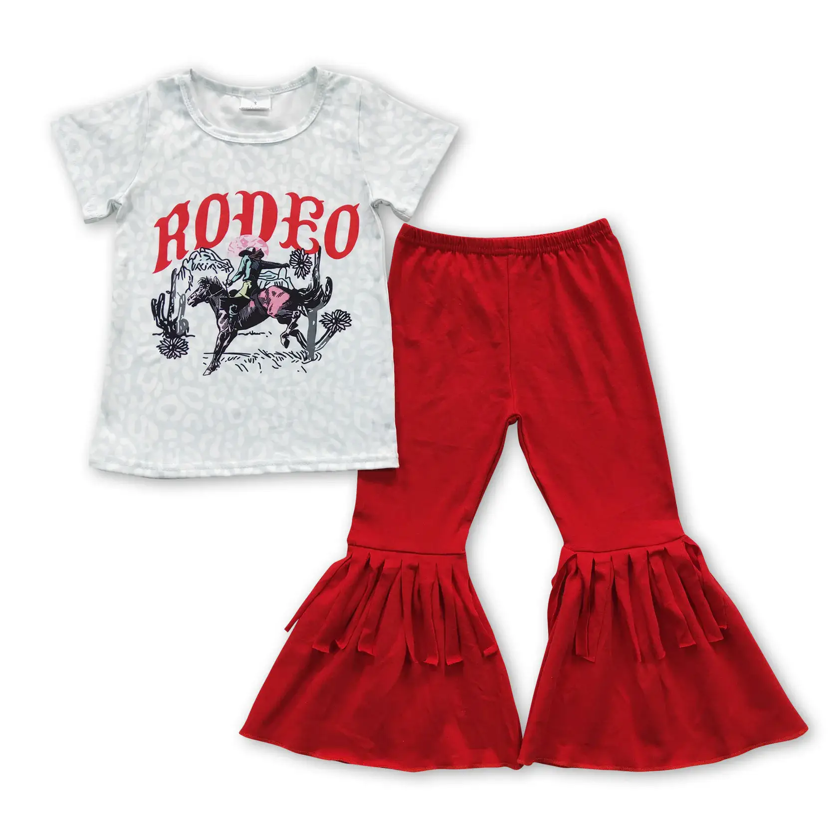 Western Cowboy Red tassel bell pants Girls set