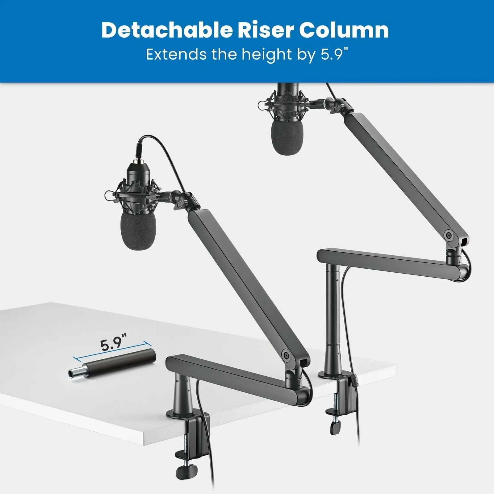Mount-It! Adjustable Microphone Boom Arm for Desk | Full Motion Podcast & Streaming Mic Stand | Detachable Riser Column Mount-It! Adjustable Microphone Boom Arm for Desk | Full Motion Podcast & Streaming Mic Stand | Detachable Riser Column