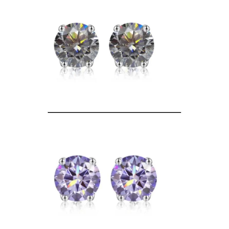Women's Synthetic Colored Moissanite Stud Earrings - 5mm Artificial Gemstone Jewelry, Fashionable Earrings, Stud Earring Jewelry