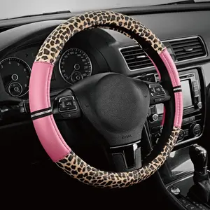 Leopard Steering Wheel Cover - Made with PVC Leather  Print - Anti-Slip, Universal Fit 14 1/2 inches to 15 inches -