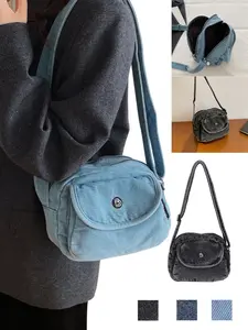 Classic Denim Backpack with Vintage Flap and Metal Buckle, Multi-Style Adjustable, Casual and Retro Fashion Accessory