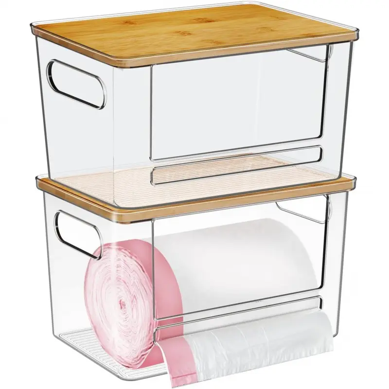 Trash Bag Dispenser 2 Pack,  Garbage Bag Dispenser with  Top,  Trash Bag Holder Dispenser Under Sink for Kitchen, Pantry, Laundry Room, Cabinet Organizer and Storage