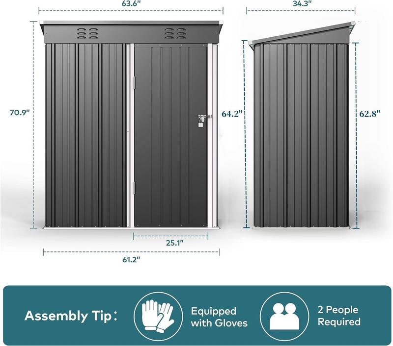 Gizoon 5 'x 3' Outdoor Storage Shed with Singe Lockable Door,Galvanized Metal Shed with Air Vent Suitable for The Garden,Tiny House Storage Sheds Outdoor for Backyard Patio Lawn