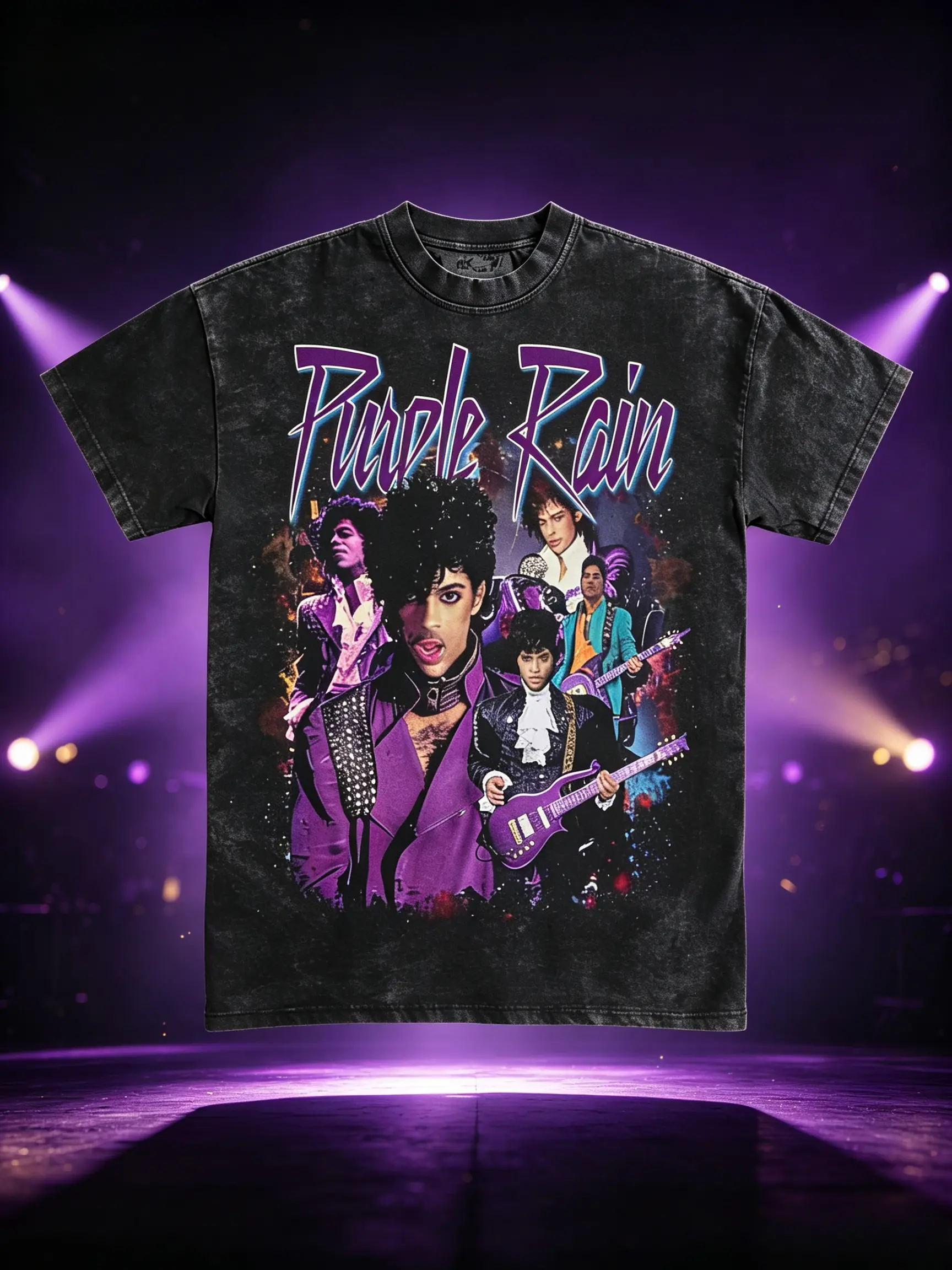 Men's Graphic T-shirt, Classic Crew Neck Shortsleeve Casual Tee with a Purple Rain Revolution Print, Love-Inspired Music Tribute