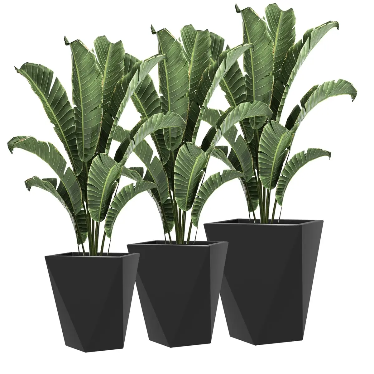 212 Main 84H-109V01BK Outsunny Indoor Planters Tall Planters Stackable Flower Pots with Drainage Holes for Garden Balcony, Black - Set of 3