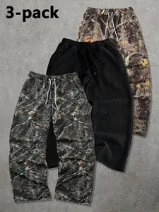 Tikmen Floral Camo Sweatpants Set, Casual Street Style, Gym Pants, Unisex Outdoor Wear, Spring & Fall, Three-Piece Pack