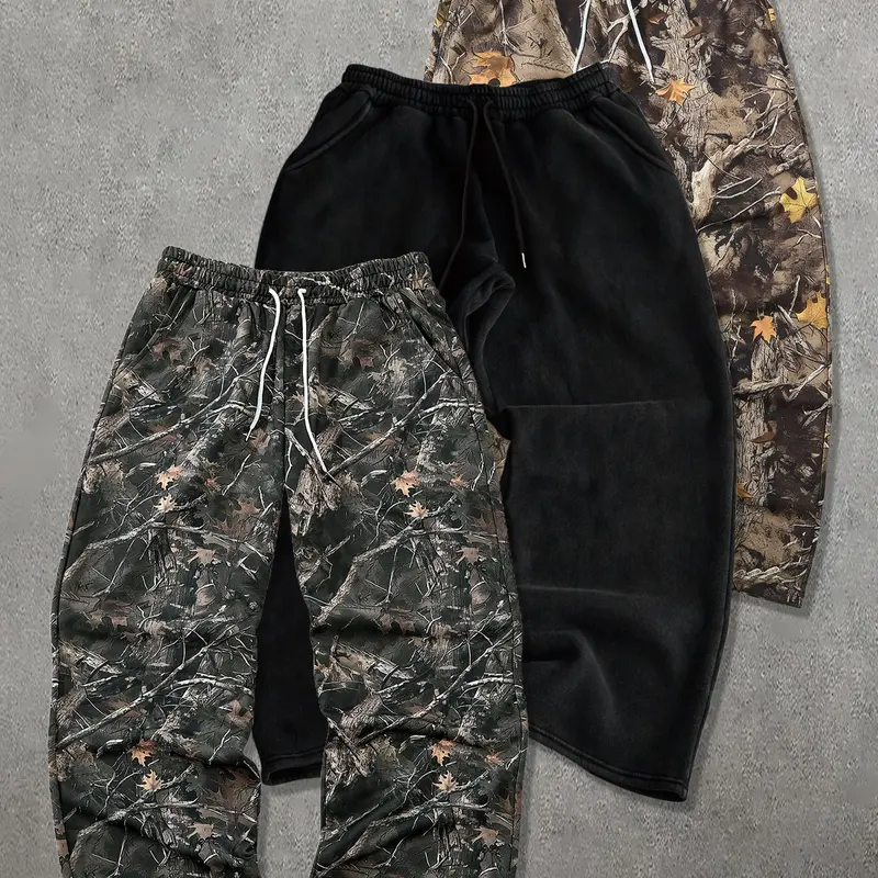 Tikmen Floral Camo Sweatpants Set, Casual Street Style, Athletic Casual Pants, Gym Pants, Casual Activewear Bottoms, Unisex Outdoor Wear, Spring & Fall, Three-Piece Pack