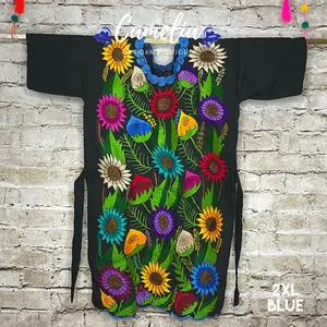 Mexican Huipil Dress Sunflowers PLUS