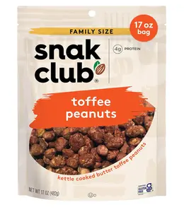 Snak Club Toffee Peanuts, Candied Peanuts with Praline Coat and Sweet Cream, Gluten-Free and Kosher Snack, 17 oz Resealable Bag