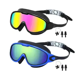 2-Pack Swimming Goggles, Adult Large Frame Swim Glasses, Anti-Fog UV Protection, Wide Field of View, Unisex, Comfortable Fit, Adjustable, Non-Leak, Water Goggles
