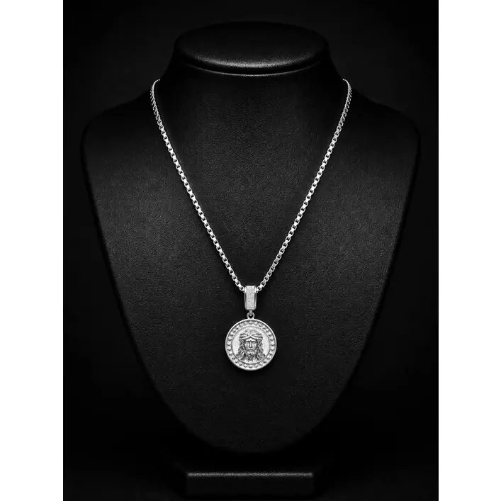 Iced Silver Jesus Pendant with 30" Box Chain Necklace
