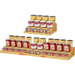 3-Tier Extra-Long Expandable Bamboo Can Rack for Pantry – Adjustable Pantry Can Organizer, Large Capacity Holds up to 45 Cans, Pantry Shelf & Countertop Storage (Patent Pending)