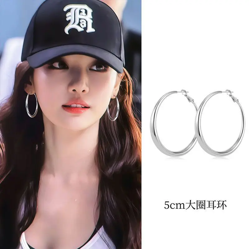 [999 Silver Needle] 5cm Silver Hoop Earrings