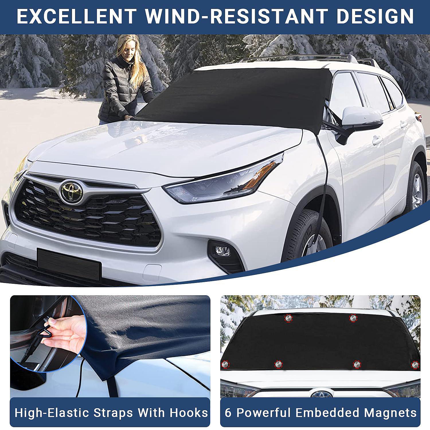 Windshield Cover for Sun Shade and Snow Car Windshield Snow Cover Thicken Frost Cover Waterproof with Side Mirror Covers for Most SUVs Trucks 73"x 51" 600D Oxford Fabric