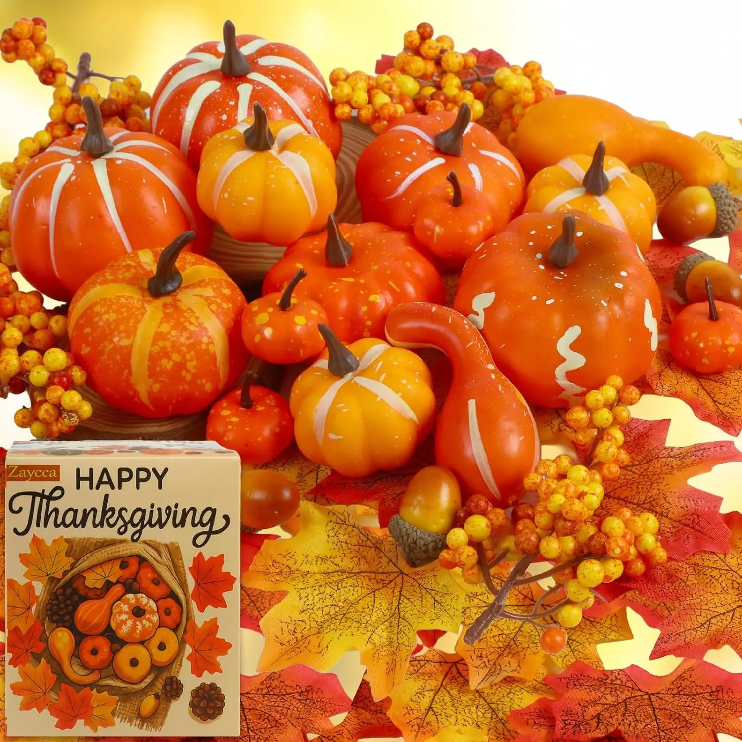 51PCS Mini Artificial Pumpkins Fall Decor Set with Leaves for DIY Crafts | Foam plastic pumpkins with carvable small white pumpkins for Halloween home decor, porch displays, tables and fall crafts.