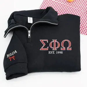 Embroidered Sorority Quarter Zip Sweatshirt: Greek Life Apparel Embroidered Quarter Zip Unisex Sweatshirt