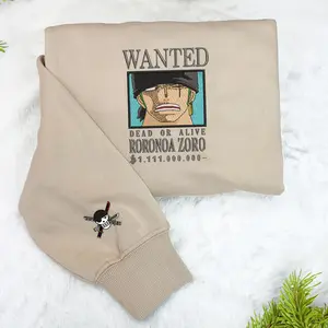 Anime Character Embroidery Sweatshirt, ZORO LongSleeves Embroidered Sweater, Matching One_Piece Clothing, Matching Couples, Pullover Comfort Sweatshirt, Funny Sweatshirt, Trendy