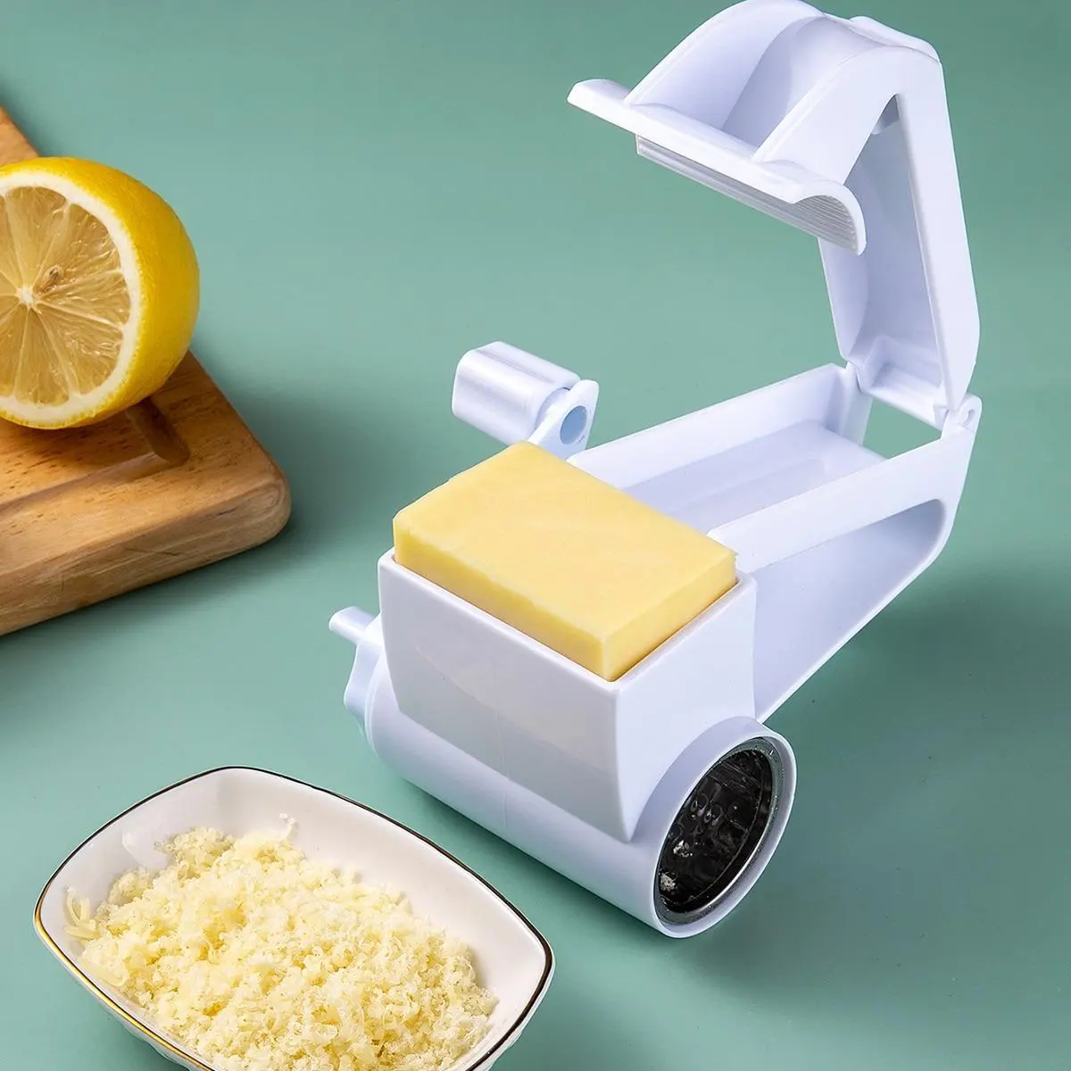 Rotating Handheld Cheese Grater, Multifunctional Plastic Kitchen Tool, Adjustable Handle, Reusable, Ideal for Cheeses & Chocolates, Kitchen Shredder, Rotary Cheese Grater