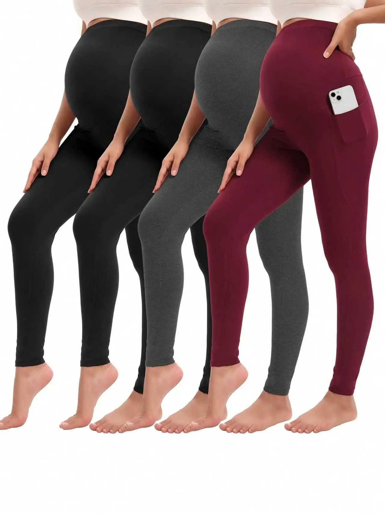 4-Pack  Buttery Soft Maternity Yoga Pants with Side Pockets High Waist Pregnancy Leggings for Workout & Daily Wear summerwins