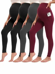 4-Pack  Buttery Soft Maternity Yoga Pants with Side Pockets High Waist Pregnancy Leggings for Workout & Daily Wear