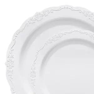 White Vintage Round Disposable Plastic Dinnerware Value Set