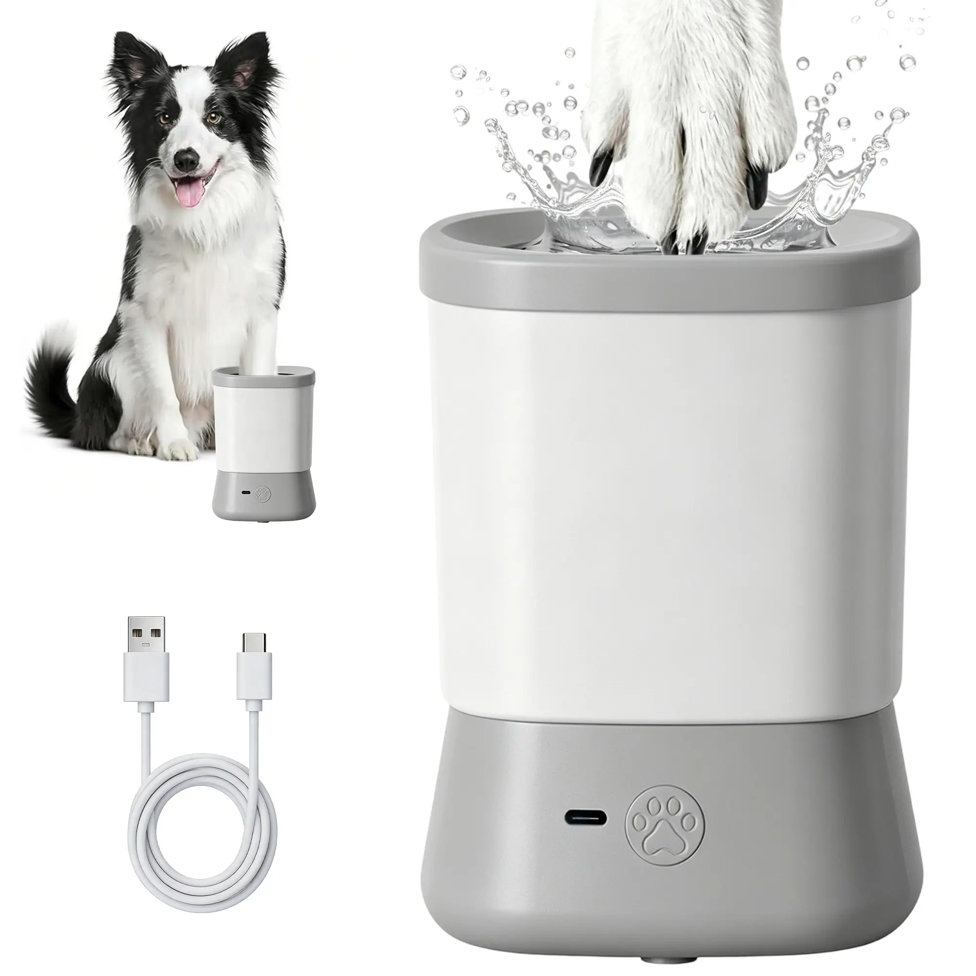 Dog Paw Cleaner Cup - 360° Rotatable Pet Paw Washer, 2-Speed USB-C Rechargeable Claw Care Tool for Dogs & Cats