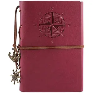 Leather Writing Journal Notebook,  Nautical Spiral Notebook Refillable Diary Sketchbook Travel Journals to Write in with Blank Pages and Retro Pendants (Red)