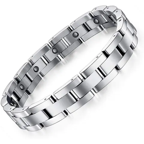Feraco Men's Silver-Tone Stainless Steel-Titanium Magnetic Metal Bracelet, Adjustable Wearable Accessories, Stackable Casual Jewelry, Anniversary Gifts for Him & Boyfriend Birthday Gift