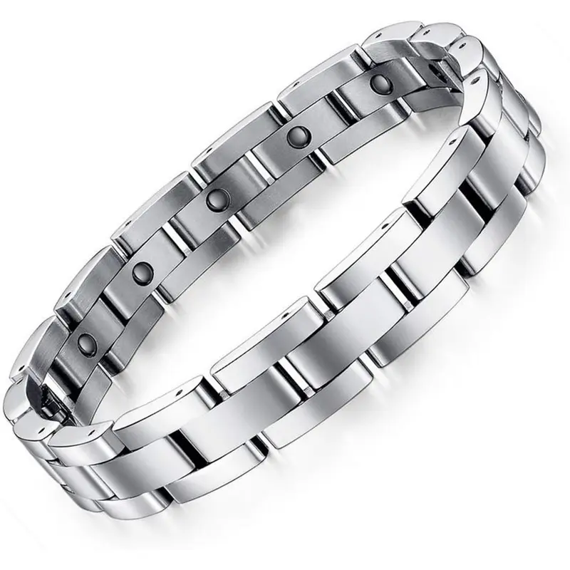 Feraco Men's Silver-Tone Stainless Steel-Titanium Magnetic Metal Bracelet, Adjustable Wearable Accessories, Stackable Casual Jewelry, Anniversary Gifts for Him & Boyfriend Birthday Gift
