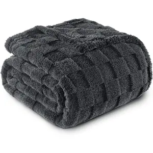 Dark Grey Throw for Couch, Super and Warm Lightweight Cute Checkered Blankets for Women, 50x60 Inches