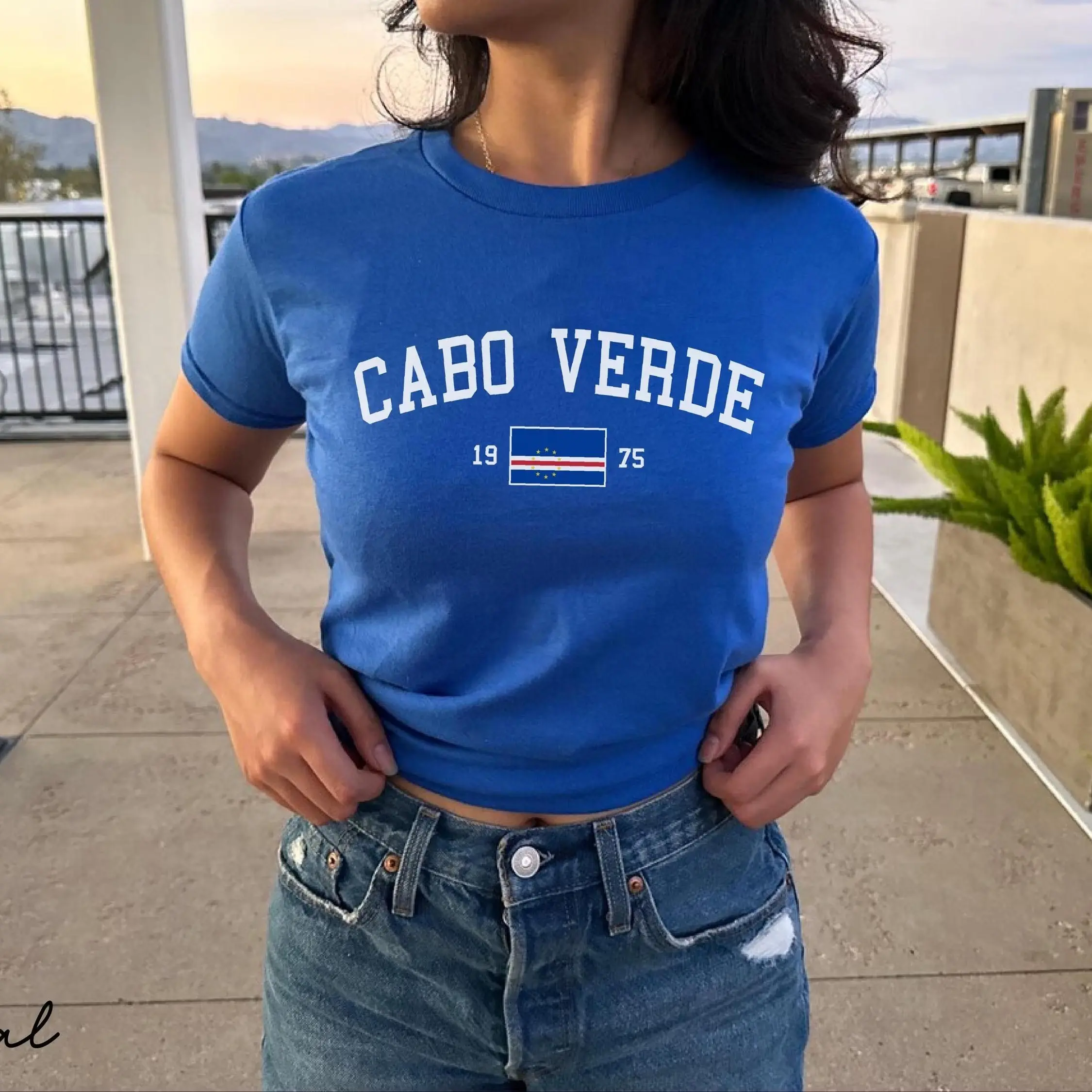 Cabo Verde Women's Baby Tee, Cape Verdean Flag Y2K T-shirt, Cabo Verde Travel Tee, Vintage 2000s 90's Baby Tee, Praia Holiday Shirt