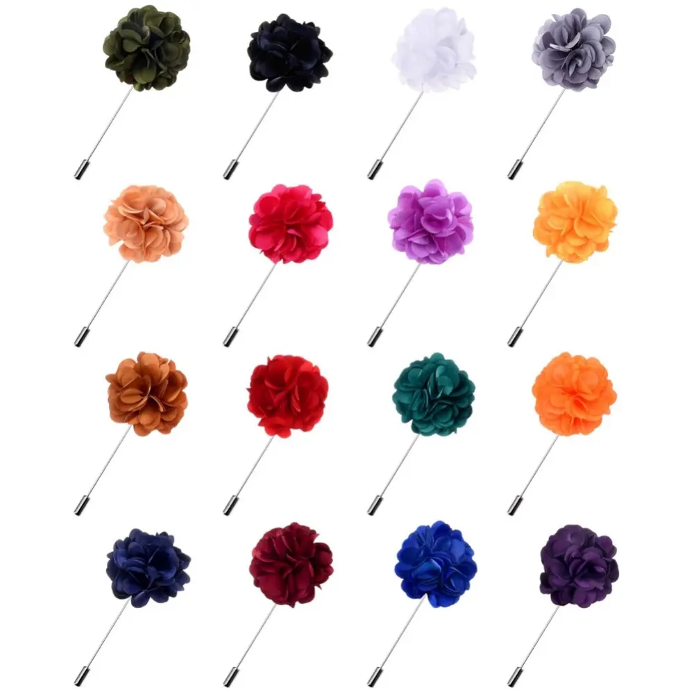 Men's 16-Piece Handmade Soft Satin Flower Boutonniere Pin Set - Wedding Groom, Bestman Lapel Accessory