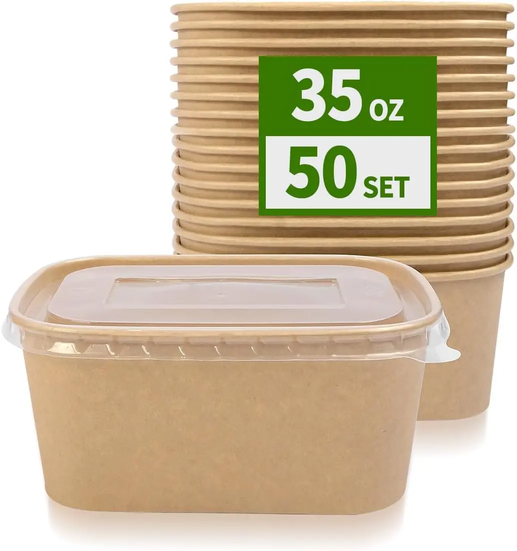 50 Pack 35 oz Paper Meal Prep Containers Disposable, Paper  Containers with  Take Out Containers Microwavable and Freezable for Hot/Cold Use
