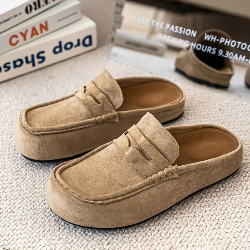Unisex Half Enclosed Mules New Fashion Minimalist Plain PU Leather Shoes, Comfortable Breathable Slip-On Sandals, Casual All-Season Footwear